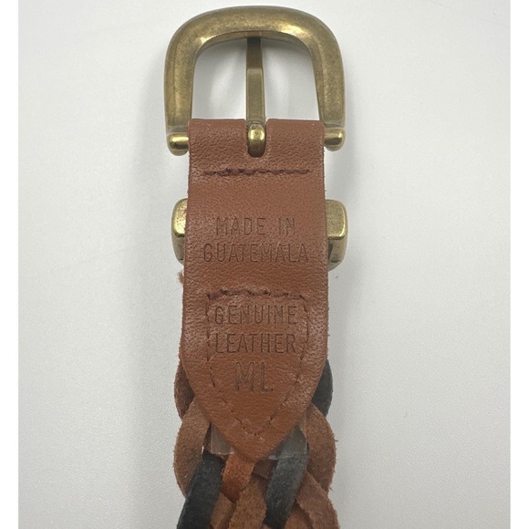 VTG Braided Leather 40" Belt Brown Brass Buckle Guatemala Boho Women's Size ML - Picture 4 of 5